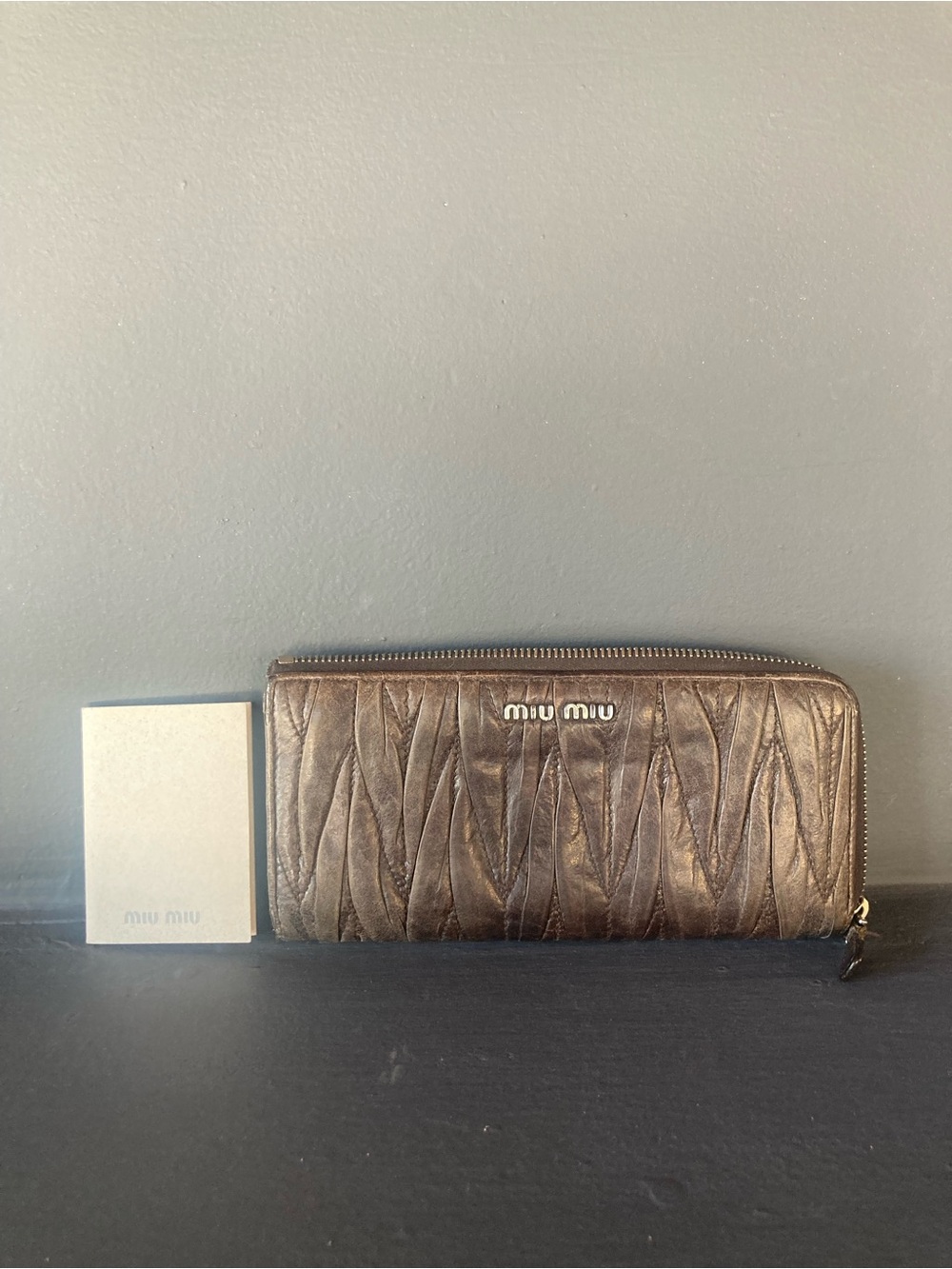 Miu Miu Grey Ruching Zip-Around Wallet